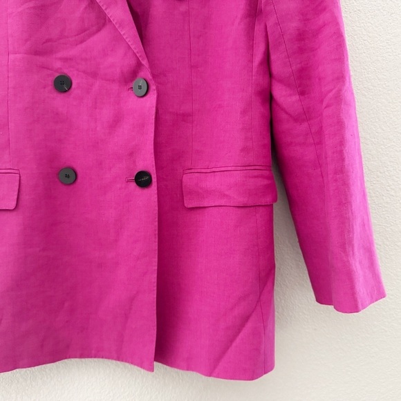 Vince Linen Blazer Jacket Double Breasted Tailor Pink Fuchsia Classic Preppy 8 - Picture 9 of 14